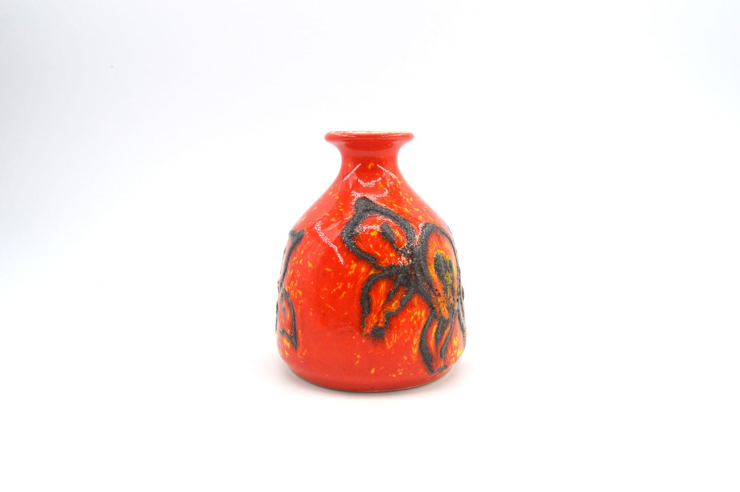 Vintage WGP Bay Keramik Fat-Lava Keramik Vase 22-12 Bodo Mans Design 1970s westdeutsche Keramik Vase mit rot-gelber Fat-Lava Glasur Pop-Art Design
