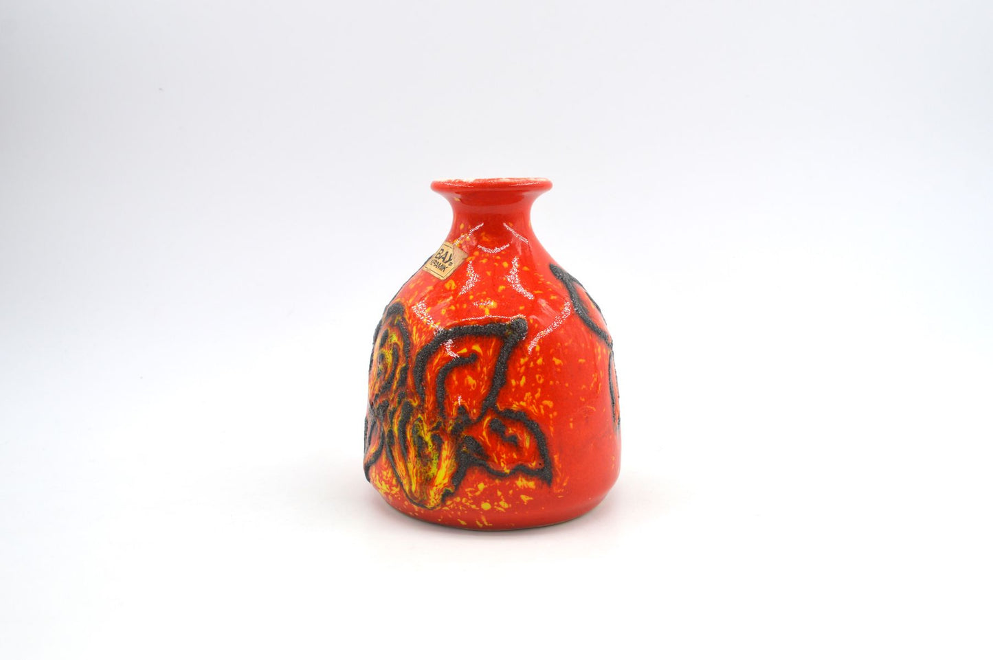 Vintage WGP Bay Keramik Fat-Lava Keramik Vase 22-12 Bodo Mans Design 1970s westdeutsche Keramik Vase mit rot-gelber Fat-Lava Glasur Pop-Art Design