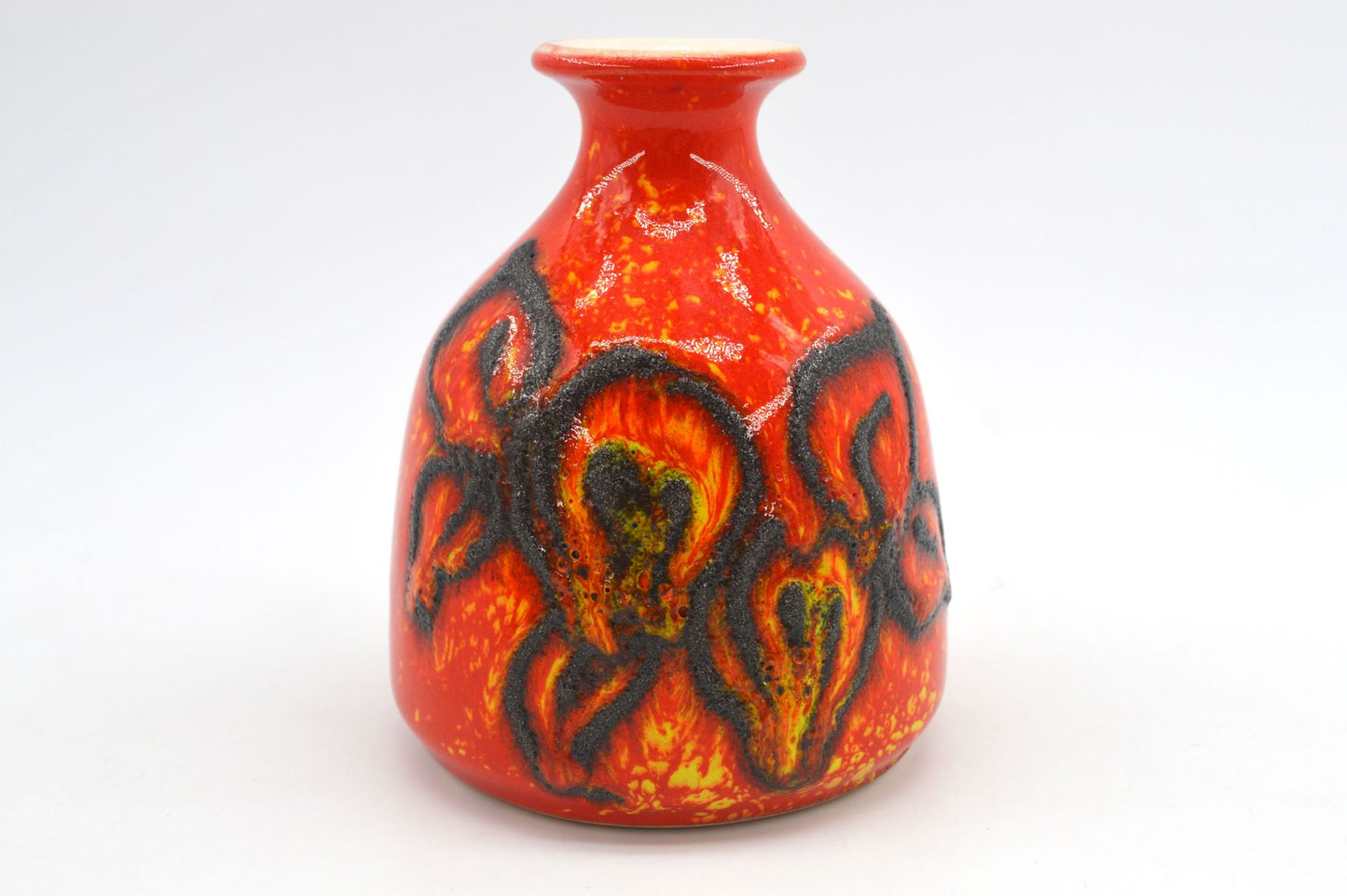 Vintage WGP Bay Keramik Fat-Lava Keramik Vase 22-12 Bodo Mans Design 1970s westdeutsche Keramik Vase mit rot-gelber Fat-Lava Glasur Pop-Art Design
