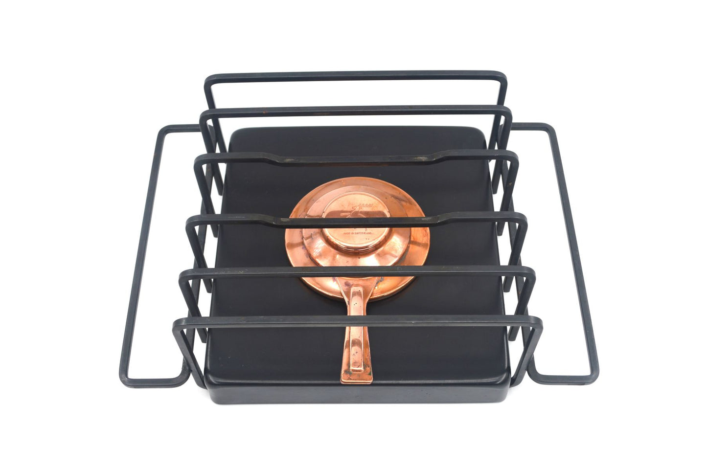 Original 1980s Vintage Spring Culinox Kupfer Fondue Set mit Fondue Topf, Brenner und Ständer, Mid-Century Made in Switzerland - Schweizer Design Geschirr