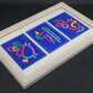 Original Bo Bendixen Denmark Kunstdrucke mit bunten Tiermotiven im Bilderrahmen 1980s Danish Modern Design – dänische moderne Vintage Drucke