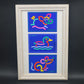 Original Bo Bendixen Denmark Kunstdrucke mit bunten Tiermotiven im Bilderrahmen 1980s Danish Modern Design – dänische moderne Vintage Drucke