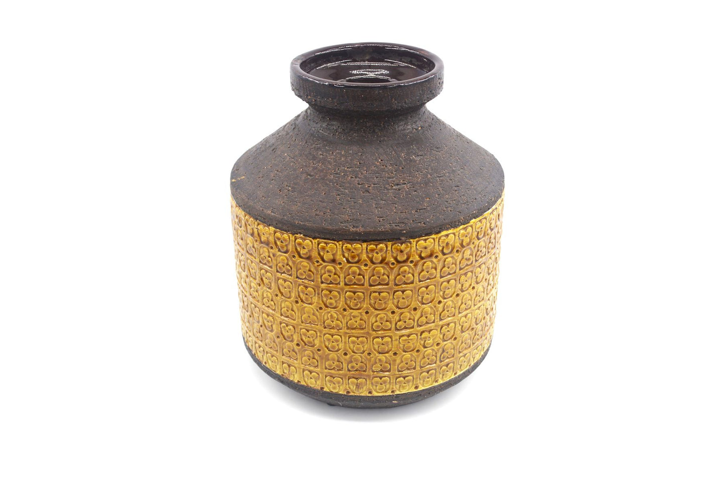 Große XL Bitossi Keramik Vase 309/26 Rimini Gelb Design Aldo Londi Mid-Century Modern Design mit seltener gelber Glasur 1960s italienischer Fat-Lava Designklassiker