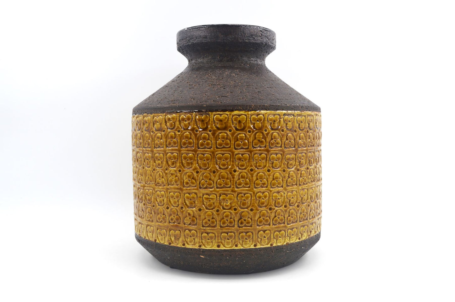 Große XL Bitossi Keramik Vase 309/26 Rimini Gelb Design Aldo Londi Mid-Century Modern Design mit seltener gelber Glasur 1960s italienischer Fat-Lava Designklassiker
