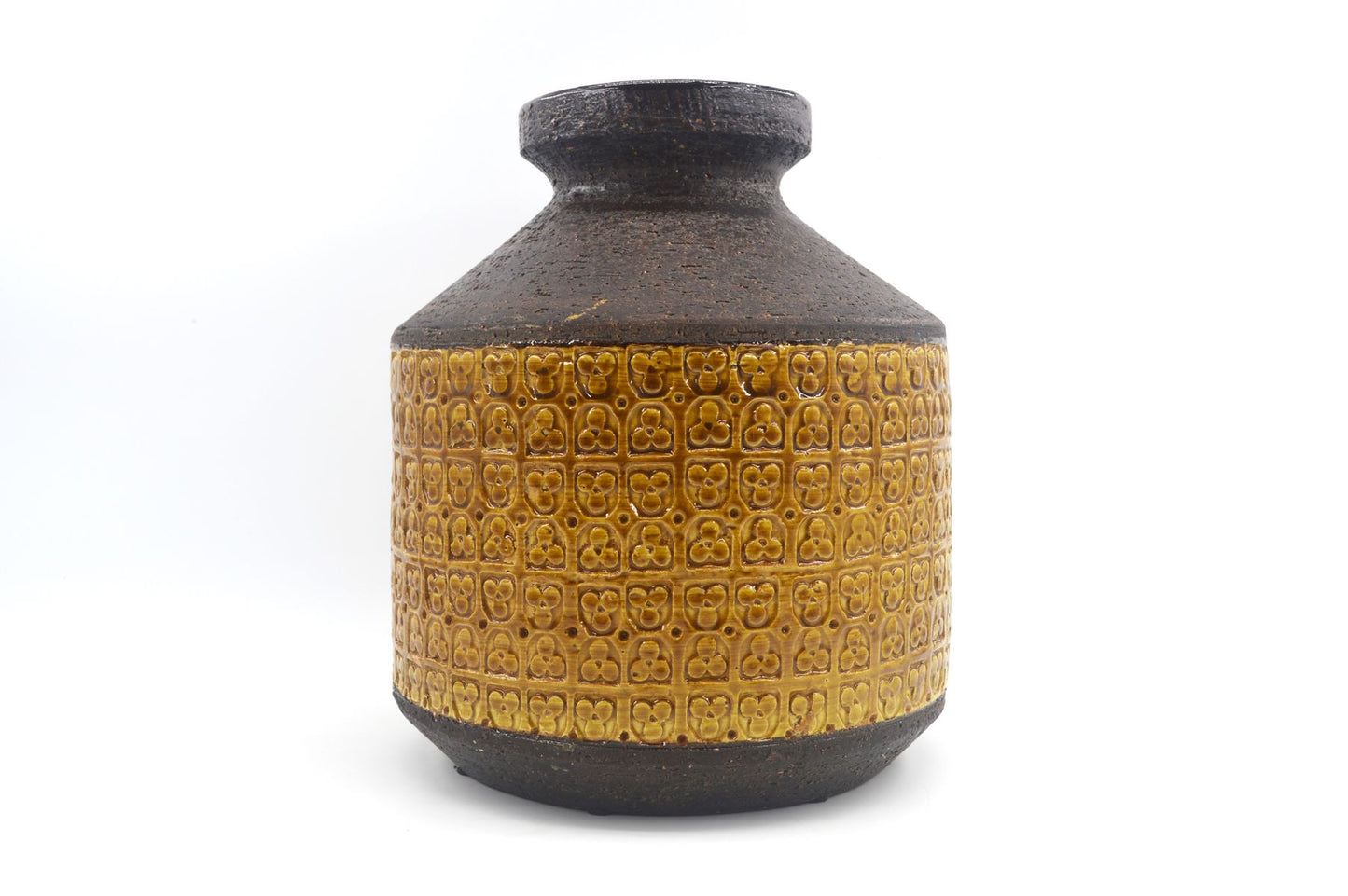 Große XL Bitossi Keramik Vase 309/26 Rimini Gelb Design Aldo Londi Mid-Century Modern Design mit seltener gelber Glasur 1960s italienischer Fat-Lava Designklassiker