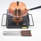 Original 1980s Vintage Spring Culinox Kupfer Fondue Set mit Originalverpackung mit Fondue Topf, Fonduegabeln, Brenner und Ständer, Mid-Century Schweizer Design Fondue