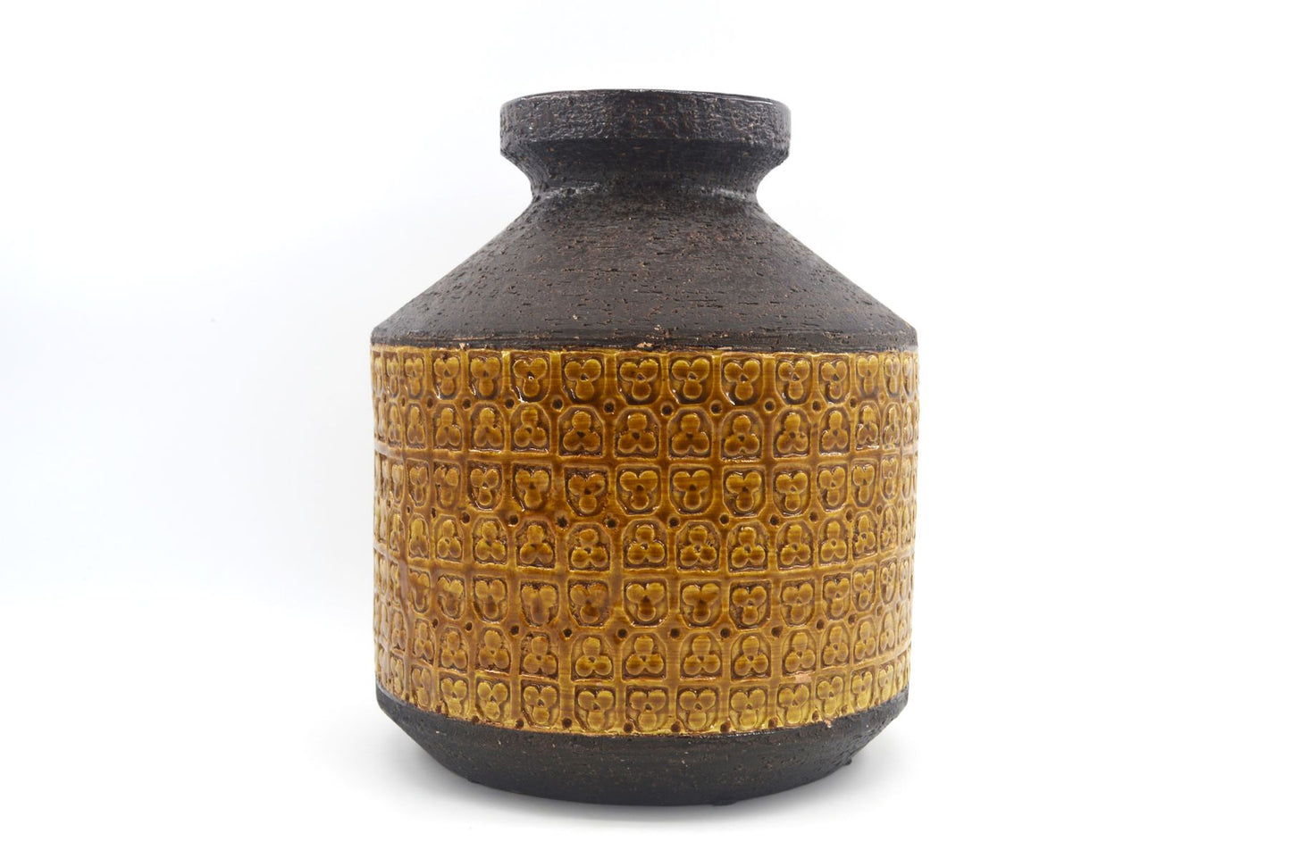 Große XL Bitossi Keramik Vase 309/26 Rimini Gelb Design Aldo Londi Mid-Century Modern Design mit seltener gelber Glasur 1960s italienischer Fat-Lava Designklassiker