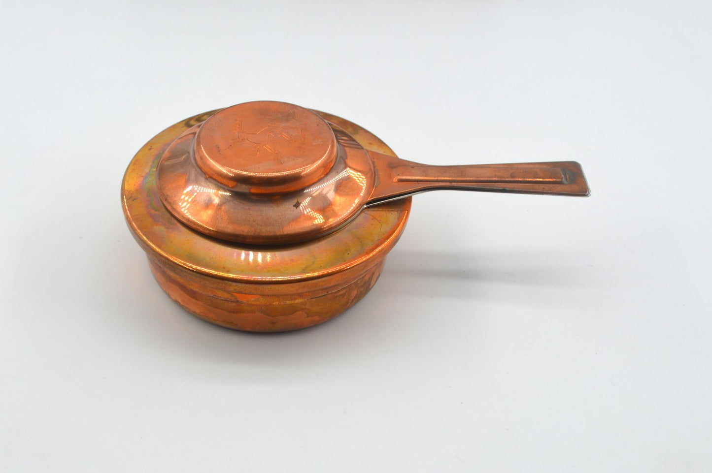 Original 1980s Vintage Spring Culinox Kupfer Fondue Set mit Originalverpackung mit Fondue Topf, Fonduegabeln, Brenner und Ständer, Mid-Century Schweizer Design Fondue