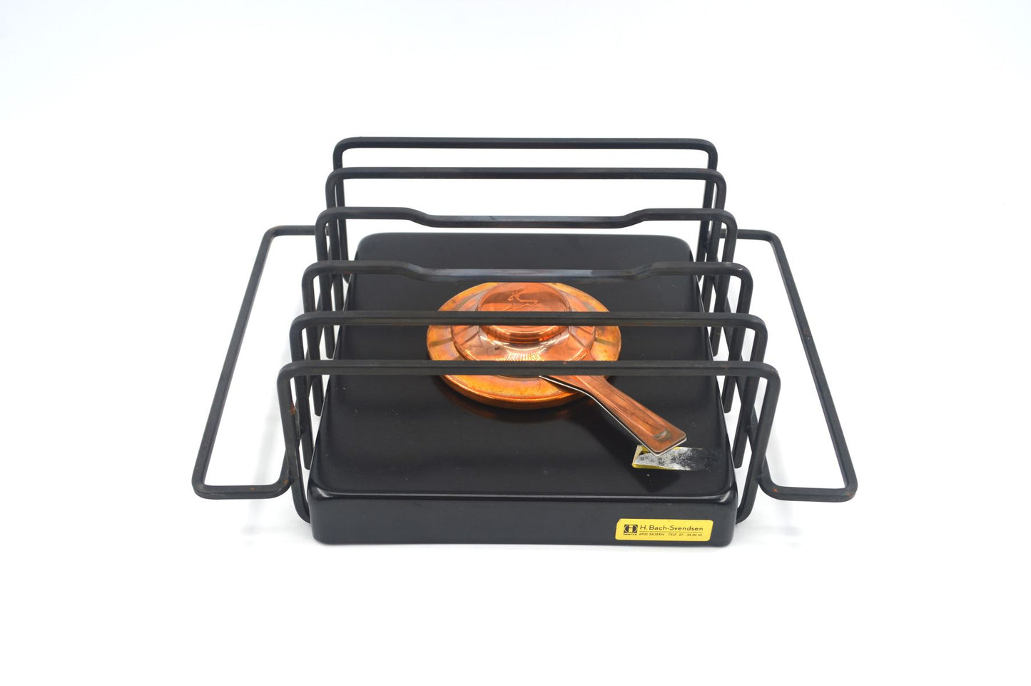 Original 1980s Vintage Spring Culinox Kupfer Fondue Set mit Originalverpackung mit Fondue Topf, Fonduegabeln, Brenner und Ständer, Mid-Century Schweizer Design Fondue