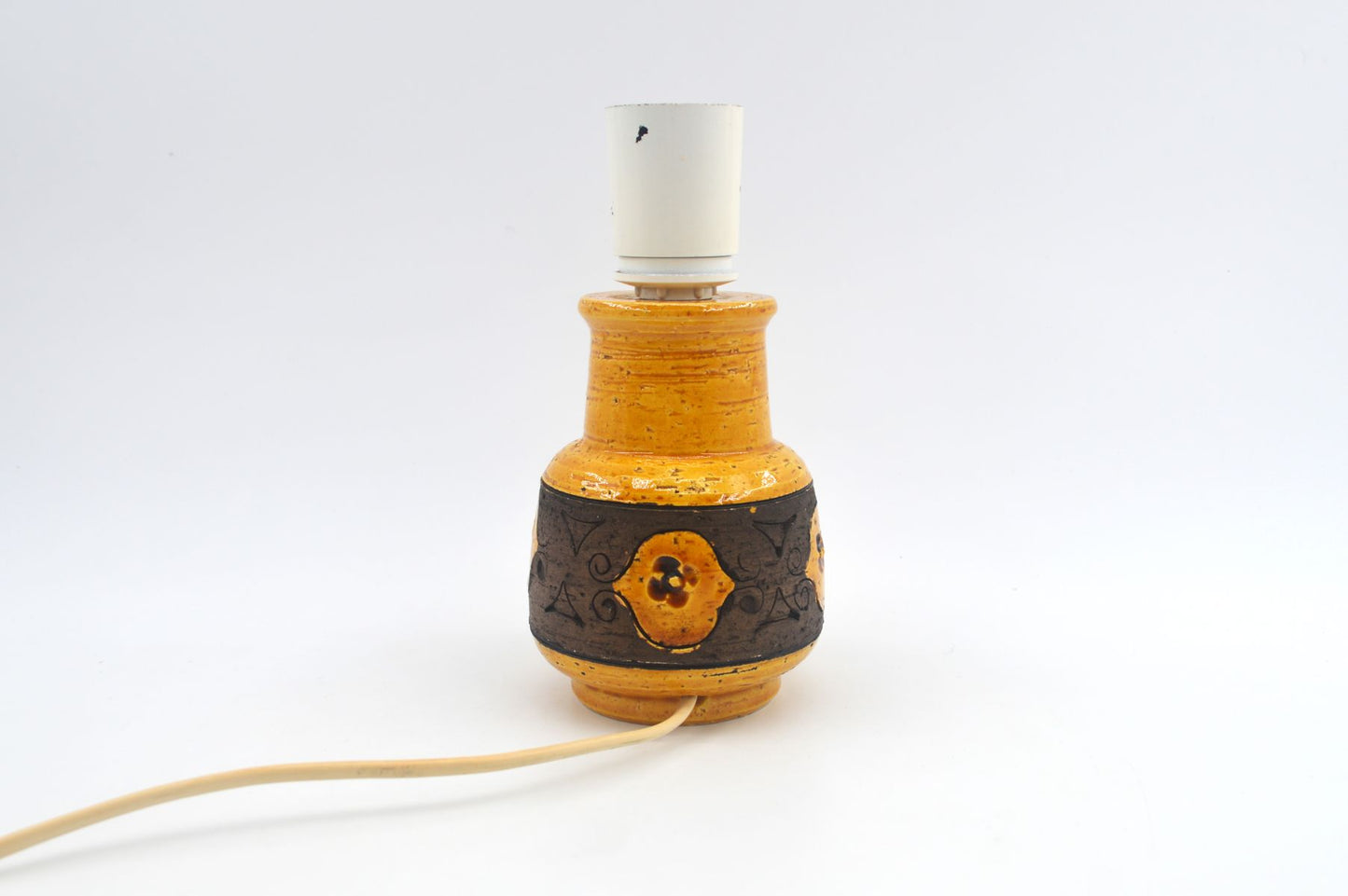 Vintage Bitossi Keramik Tischlampe Carta Design Aldo Londi Mid-Century Modern Design mit seltener gelber Glasur 1960s italienischer Designklassiker