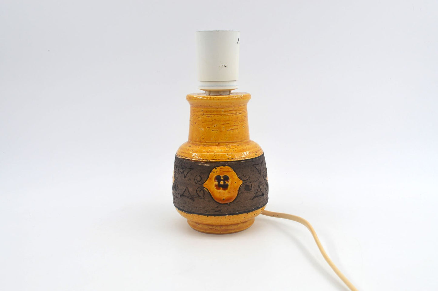 Vintage Bitossi Keramik Tischlampe Carta Design Aldo Londi Mid-Century Modern Design mit seltener gelber Glasur 1960s italienischer Designklassiker