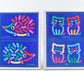 Original Bo Bendixen Denmark Kunstdrucke mit Katzen und Igel Motiven im Bilderrahmen 1980s Danish Modern Design – dänische moderne Vintage Drucke