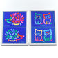 Original Bo Bendixen Denmark Kunstdrucke mit Katzen und Igel Motiven im Bilderrahmen 1980s Danish Modern Design – dänische moderne Vintage Drucke
