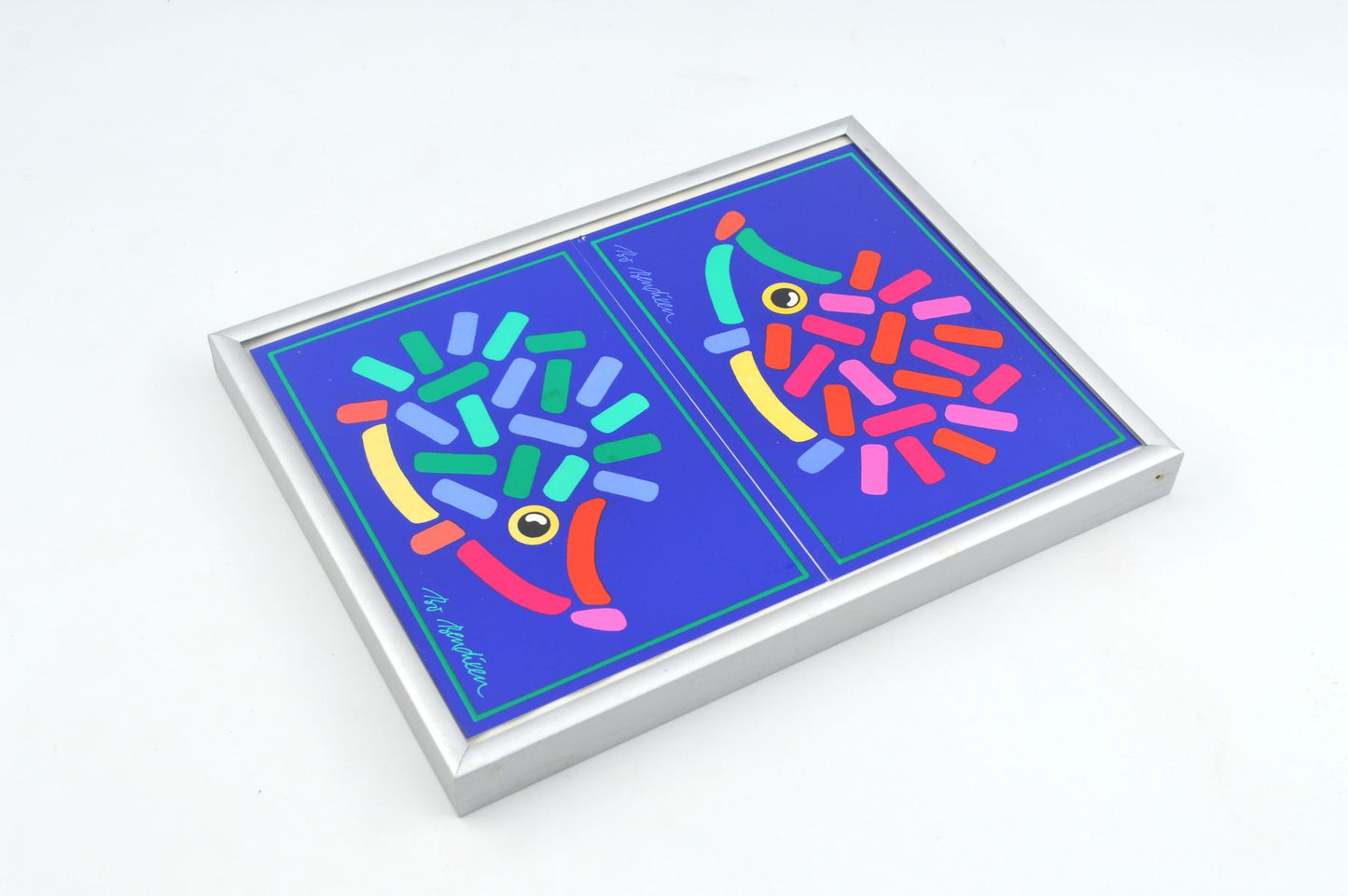 Original Bo Bendixen Denmark Kunstdrucke mit Katzen und Igel Motiven im Bilderrahmen 1980s Danish Modern Design – dänische moderne Vintage Drucke