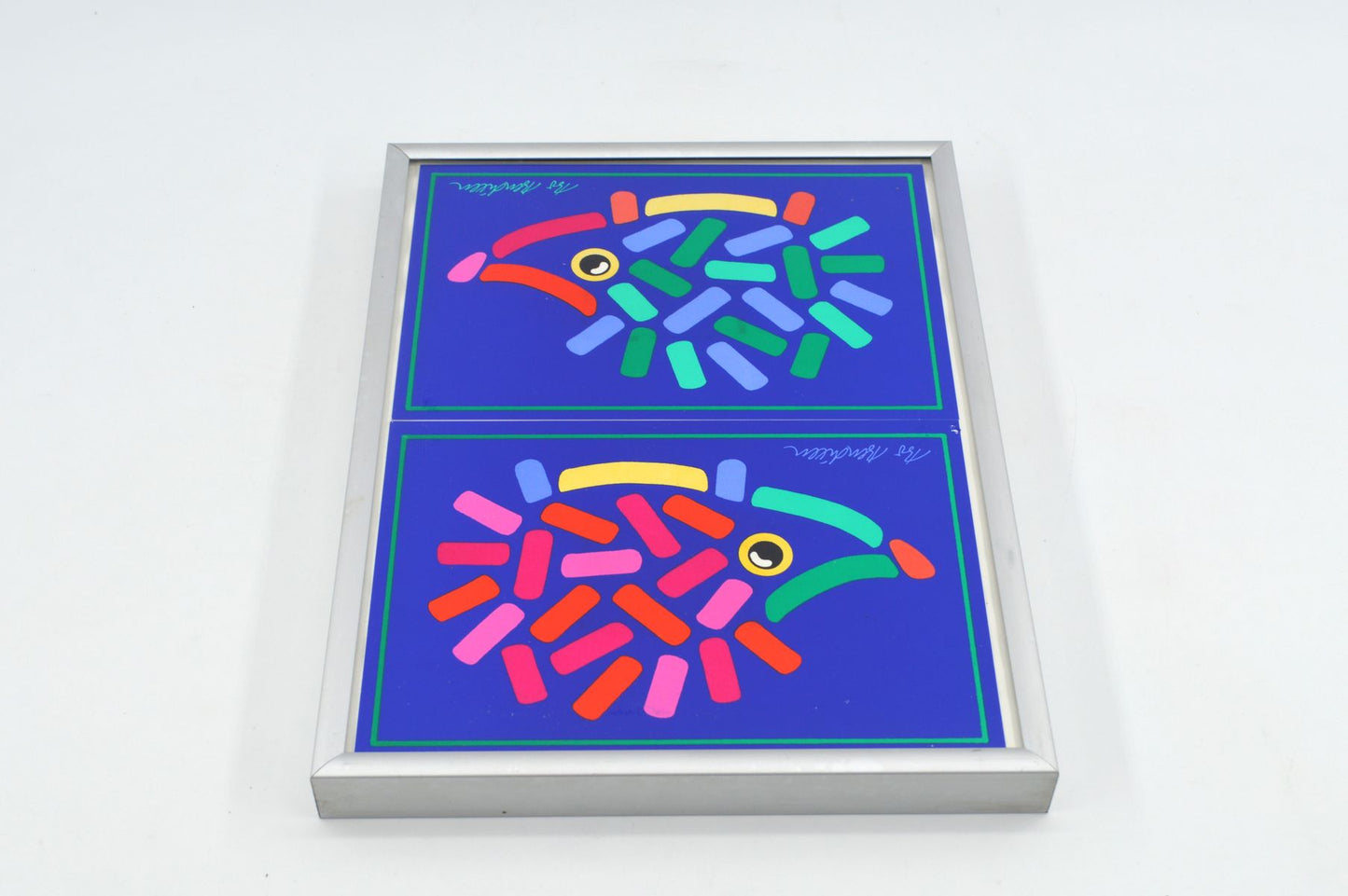 Original Bo Bendixen Denmark Kunstdrucke mit Katzen und Igel Motiven im Bilderrahmen 1980s Danish Modern Design – dänische moderne Vintage Drucke