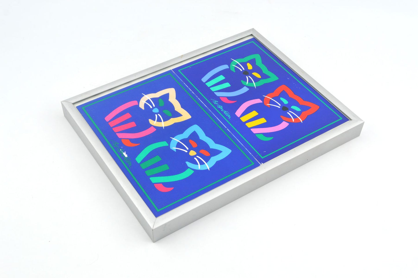 Original Bo Bendixen Denmark Kunstdrucke mit Katzen und Igel Motiven im Bilderrahmen 1980s Danish Modern Design – dänische moderne Vintage Drucke
