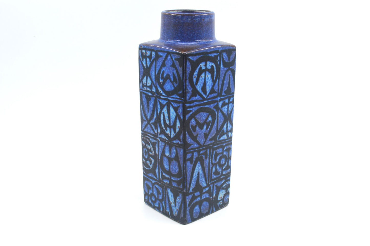 Vintage Royal Copenhagen Nils Thorsson Baca Fajance Vase 704/3259 im seltenen blau-schwarzen Design 1970s Mid-Century Danish Modern Design