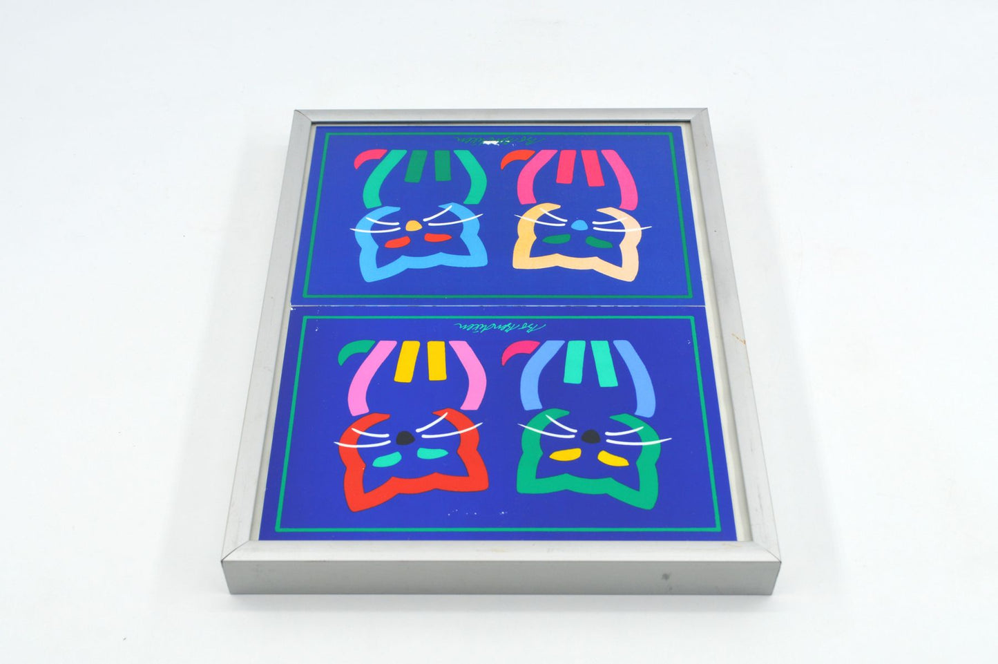 Original Bo Bendixen Denmark Kunstdrucke mit Katzen und Igel Motiven im Bilderrahmen 1980s Danish Modern Design – dänische moderne Vintage Drucke