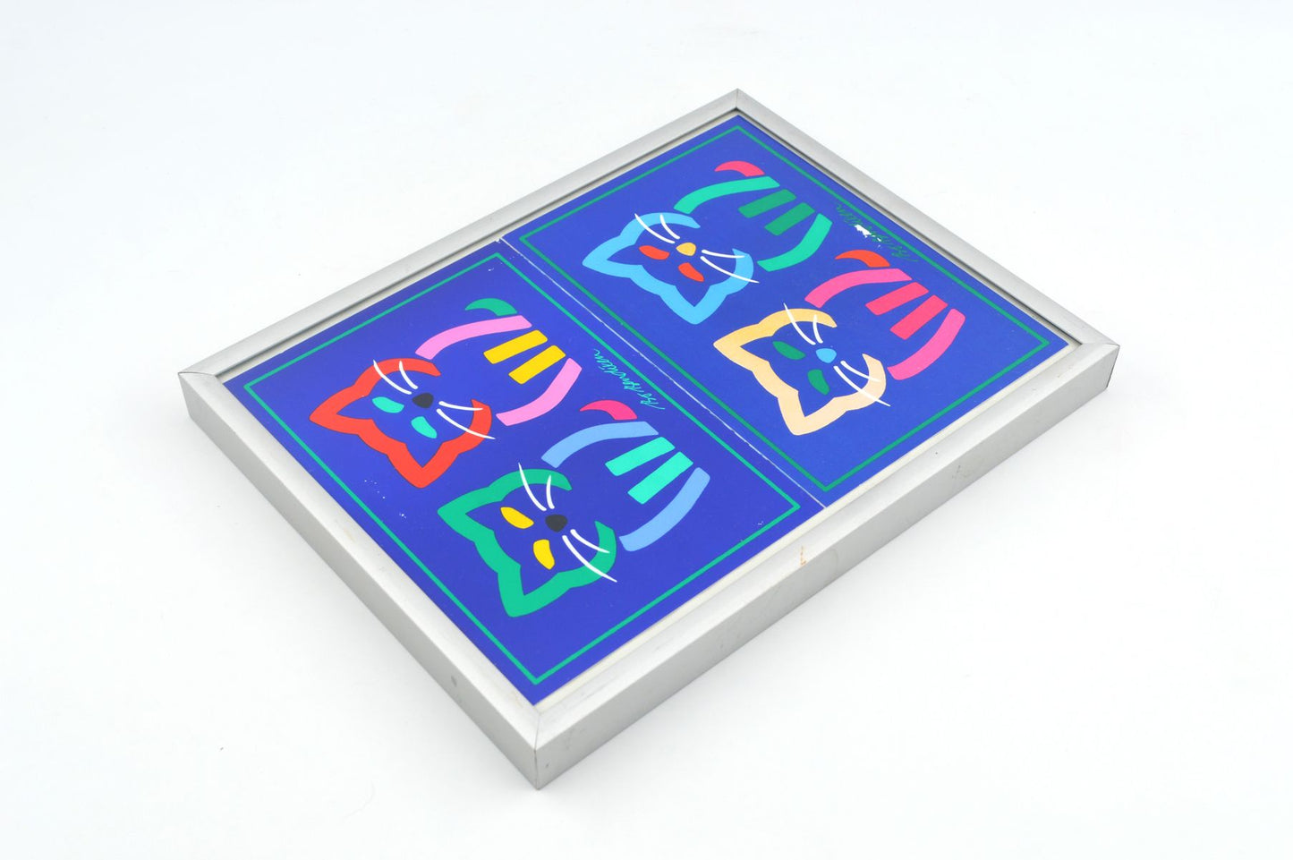 Original Bo Bendixen Denmark Kunstdrucke mit Katzen und Igel Motiven im Bilderrahmen 1980s Danish Modern Design – dänische moderne Vintage Drucke