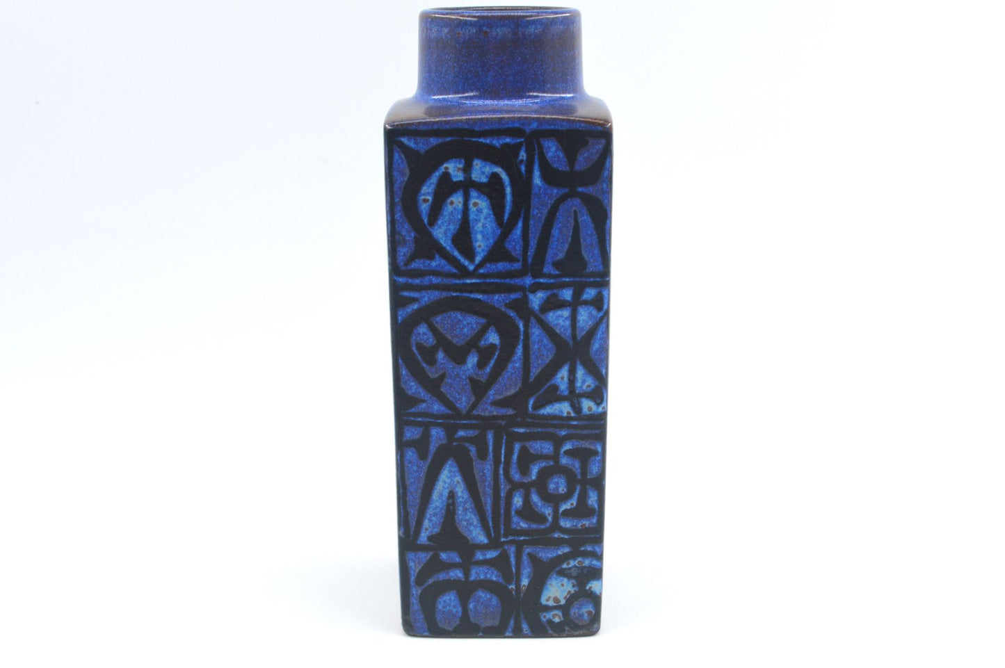 Vintage Royal Copenhagen Nils Thorsson Baca Fajance Vase 704/3259 im seltenen blau-schwarzen Design 1970s Mid-Century Danish Modern Design