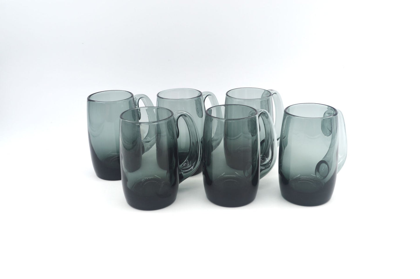 Set aus 6 Mid-Century Rauchglas Bierglas „Kolle“ aus dem Hadeland Glassverk Norwegen Design von Willy Johansson 1950s Skandinavischer Designklassiker
