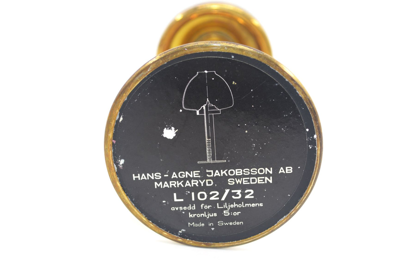 Original Hans Agne Jakobsson Markaryd Design Kerzenhalter L102/32 1960s Schwedischer Design Designklassiker aus Messing mit Glaslampenschirm