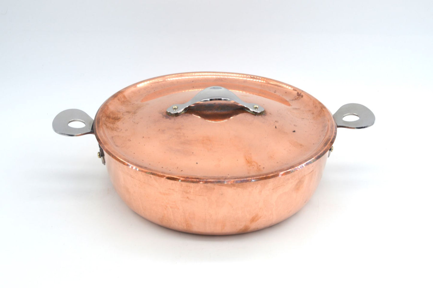 Seltene große Atlas Cohr Denmark Kuper Pfanne mit Deckel – dänische Mid-Century Design Kupferpfanne, Vintage dänischer Designklassiker