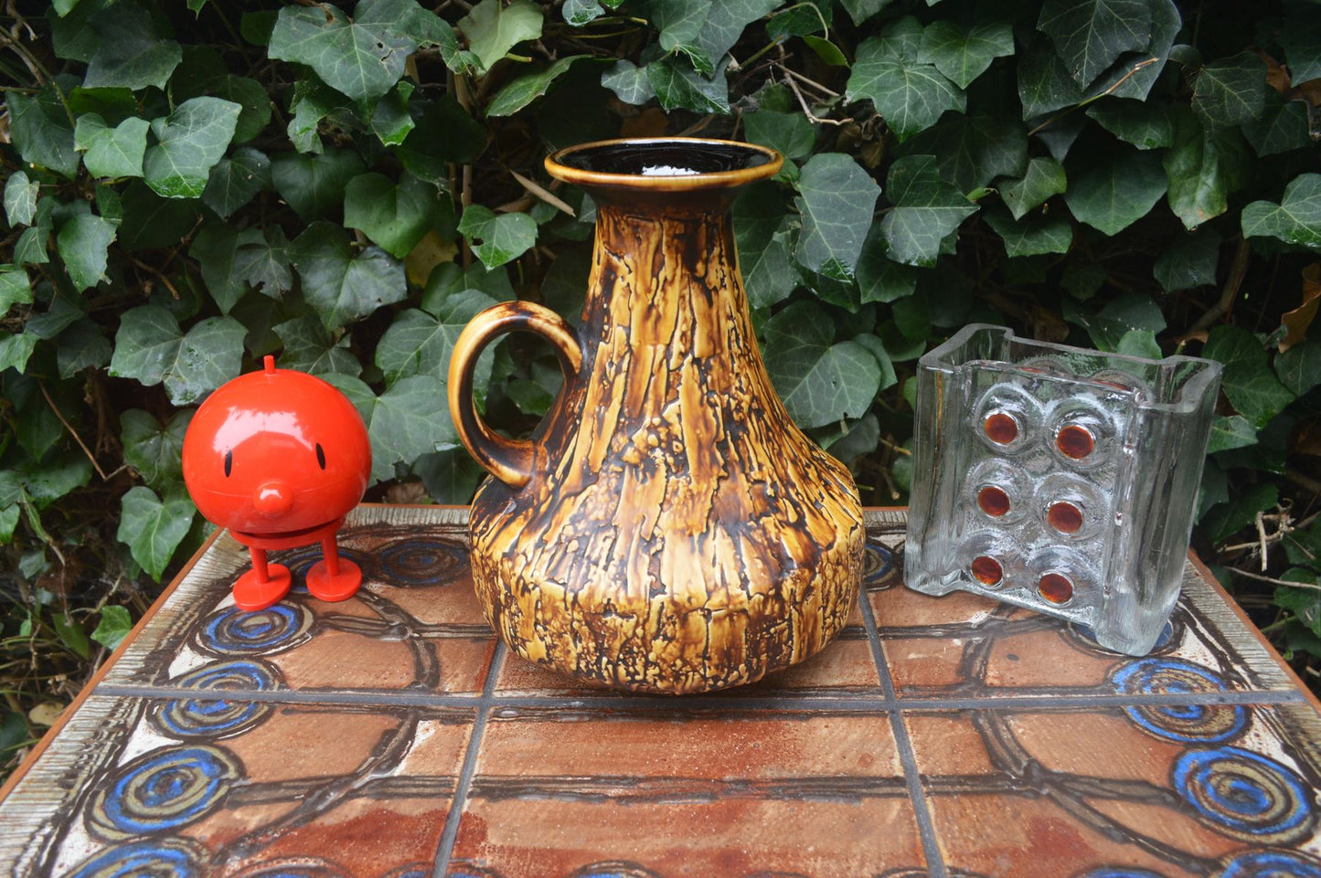 Seltene große Vintage Jopeko 2014/25 Keramik Vase mit außergewöhnlicher gelber Fat-Lava Glasur – Mid-Century Modern WGP Design Keramikvase