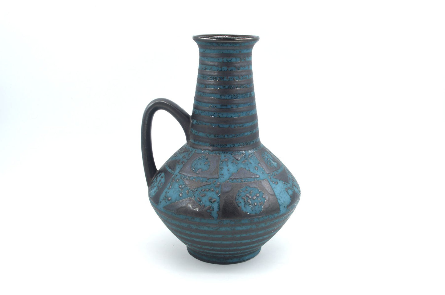 WGP Carstens Tönnieshof Keramik Vase 1507-27 im blauen Ankara Design 1960s Westdeutsche Vintage Fat-Lava Vase Helmut Scholtis Design