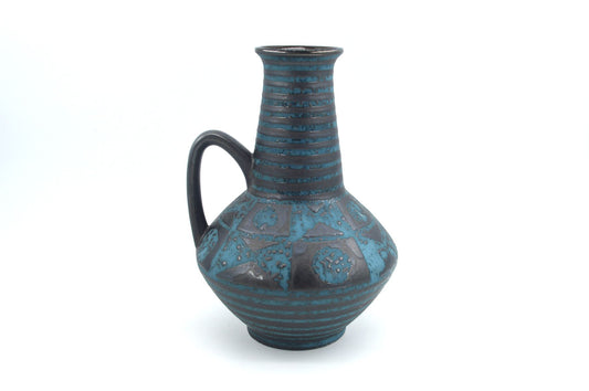 WGP Carstens Tönnieshof Keramik Vase 1507-27 im blauen Ankara Design 1960s Westdeutsche Vintage Fat-Lava Vase Helmut Scholtis Design