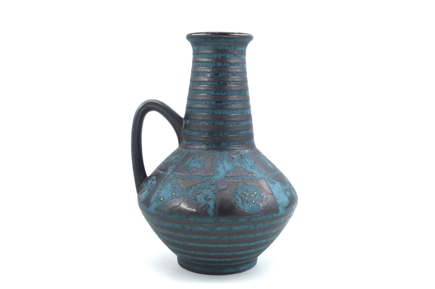 WGP Carstens Tönnieshof Keramik Vase 1507-27 im blauen Ankara Design 1960s Westdeutsche Vintage Fat-Lava Vase Helmut Scholtis Design