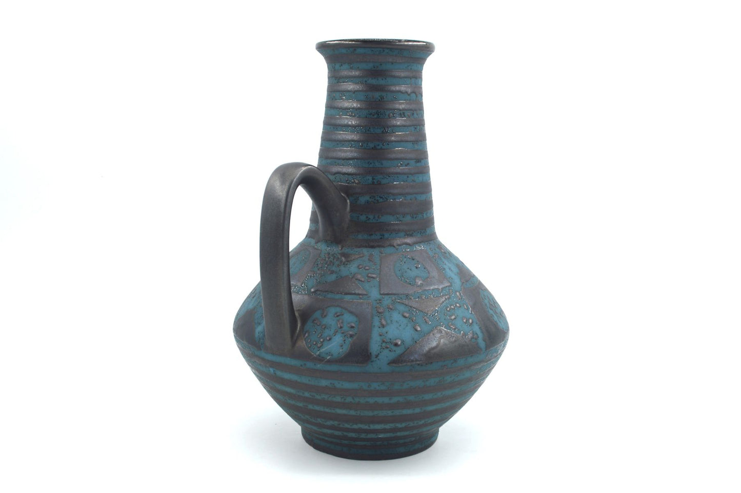 WGP Carstens Tönnieshof Keramik Vase 1507-27 im blauen Ankara Design 1960s Westdeutsche Vintage Fat-Lava Vase Helmut Scholtis Design