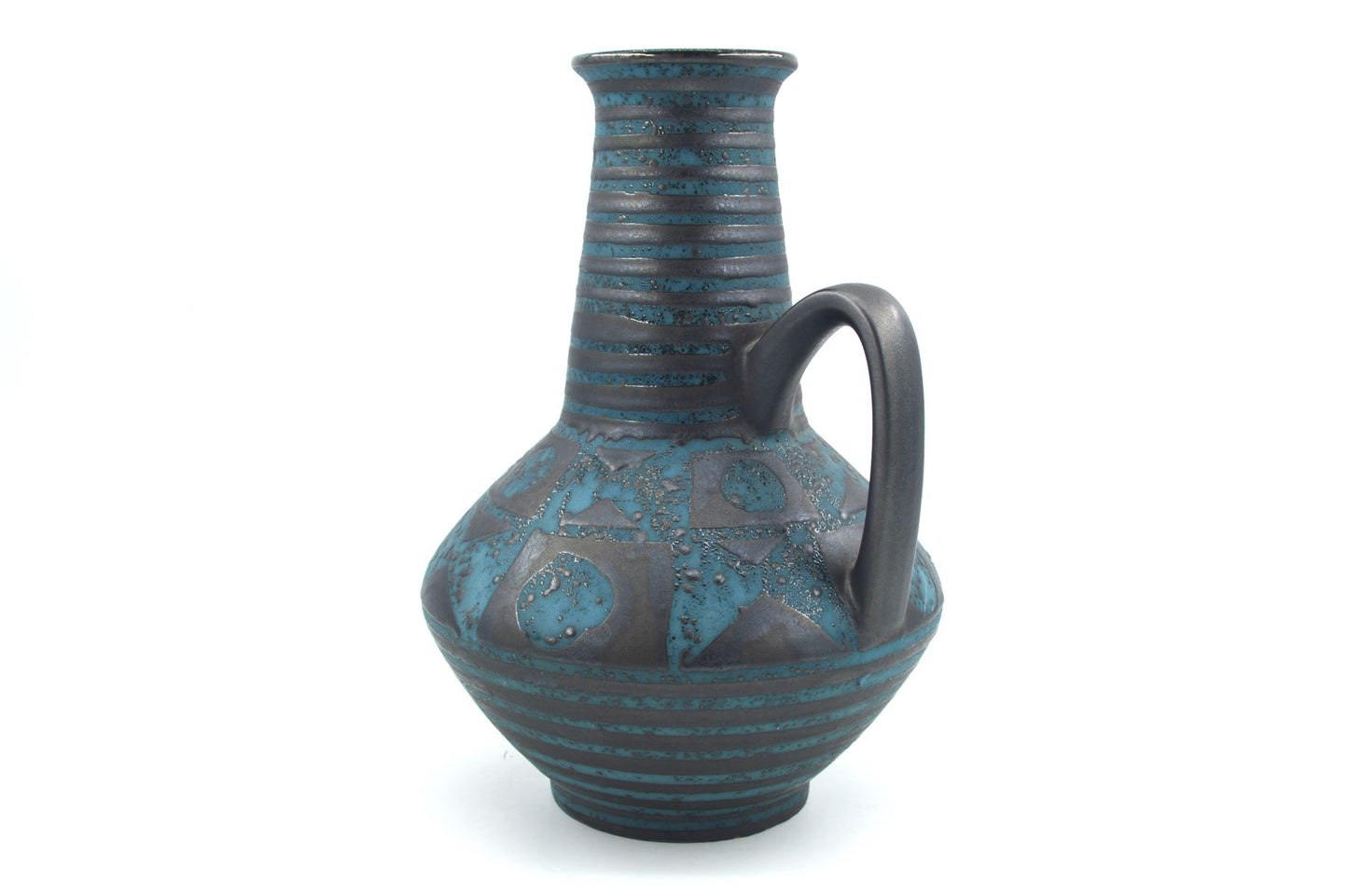 WGP Carstens Tönnieshof Keramik Vase 1507-27 im blauen Ankara Design 1960s Westdeutsche Vintage Fat-Lava Vase Helmut Scholtis Design