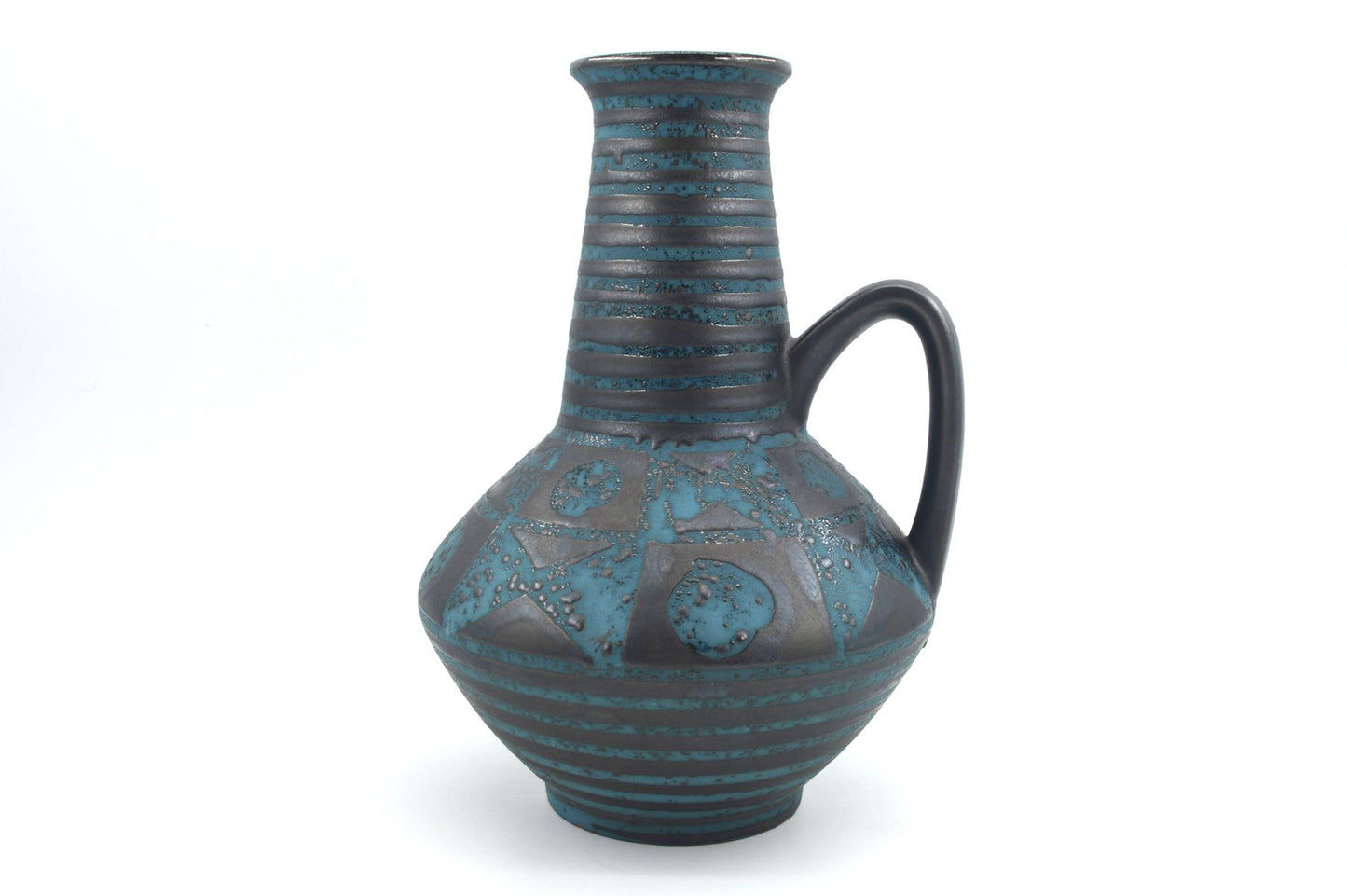 WGP Carstens Tönnieshof Keramik Vase 1507-27 im blauen Ankara Design 1960s Westdeutsche Vintage Fat-Lava Vase Helmut Scholtis Design