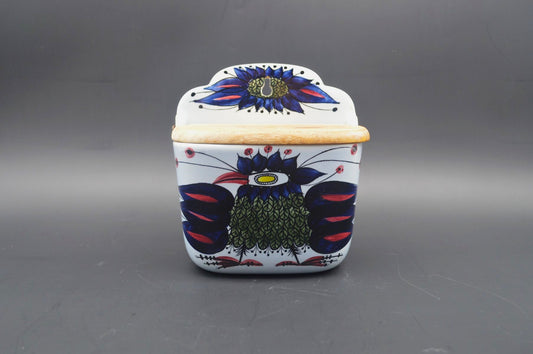 Vintage Royal Copenhagen Fajance Dose 132/261 Beth Breyen Crazy Birds Design Salz-Box mit Deckel 1960s Mid-Century Danish Modern Design