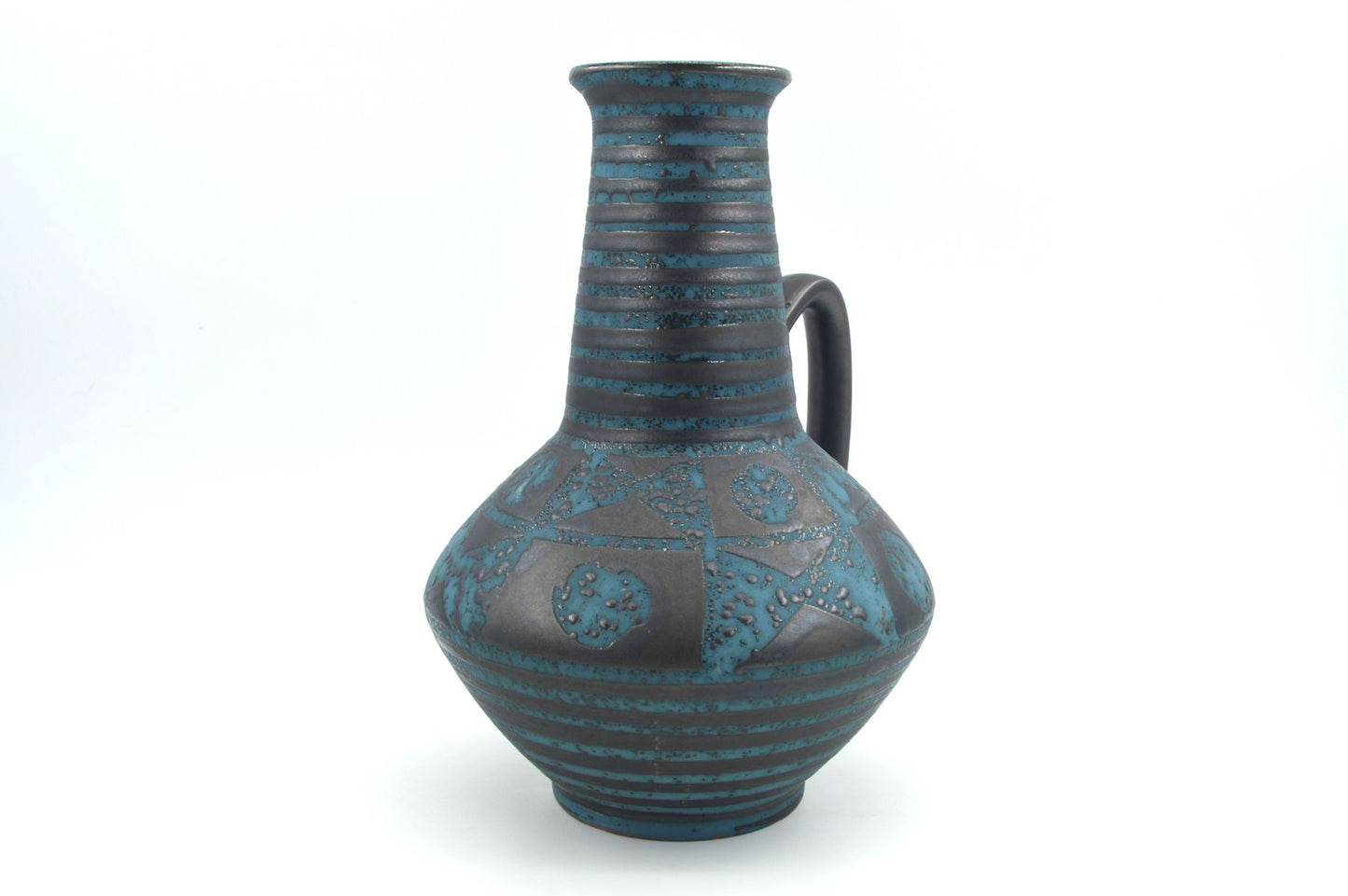WGP Carstens Tönnieshof Keramik Vase 1507-27 im blauen Ankara Design 1960s Westdeutsche Vintage Fat-Lava Vase Helmut Scholtis Design
