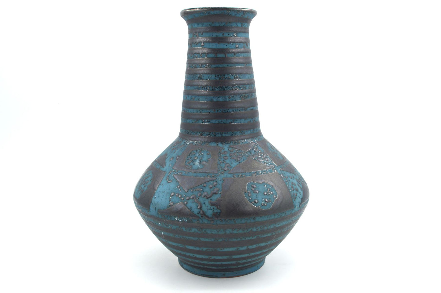 WGP Carstens Tönnieshof Keramik Vase 1507-27 im blauen Ankara Design 1960s Westdeutsche Vintage Fat-Lava Vase Helmut Scholtis Design
