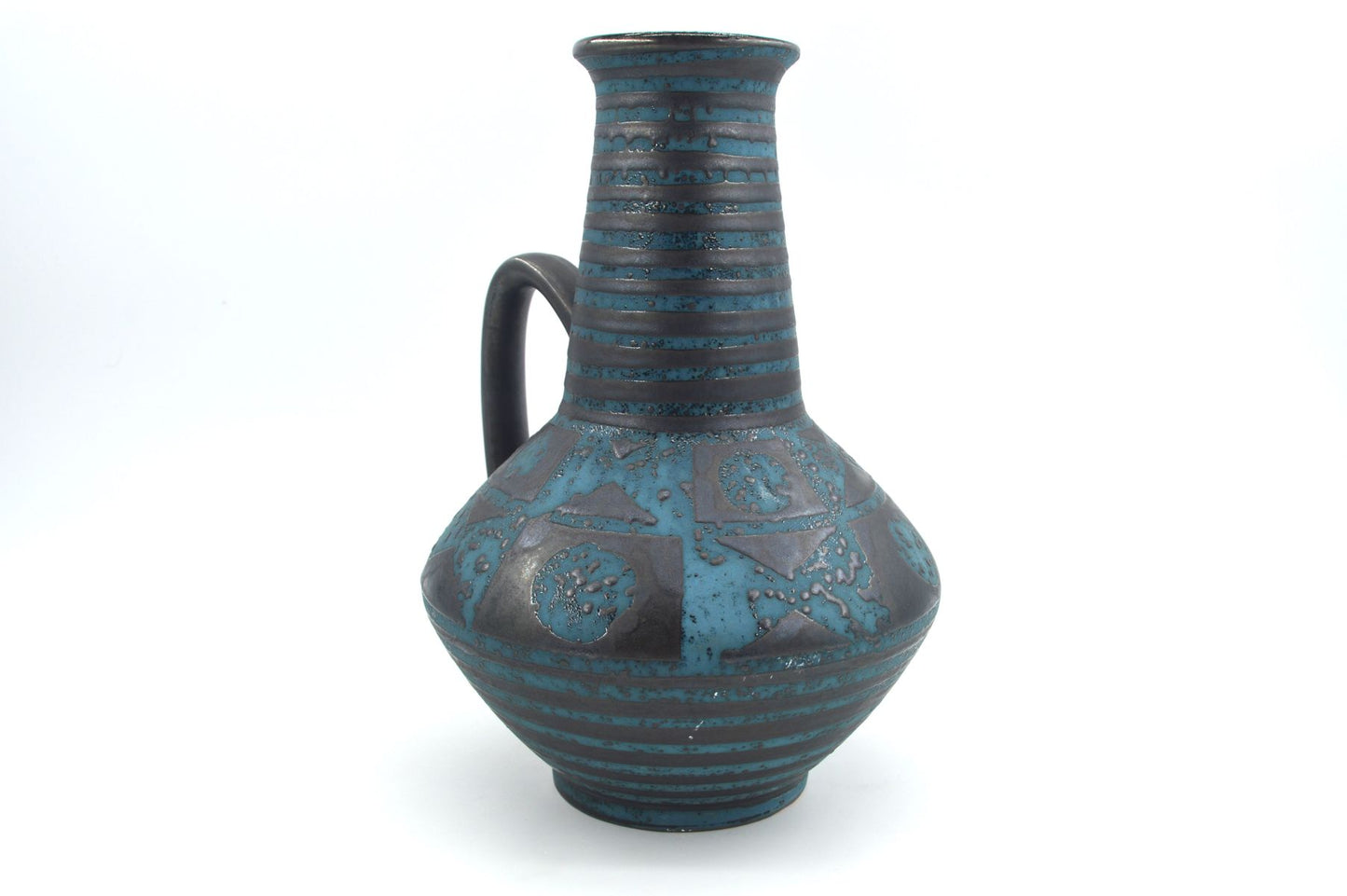 WGP Carstens Tönnieshof Keramik Vase 1507-27 im blauen Ankara Design 1960s Westdeutsche Vintage Fat-Lava Vase Helmut Scholtis Design