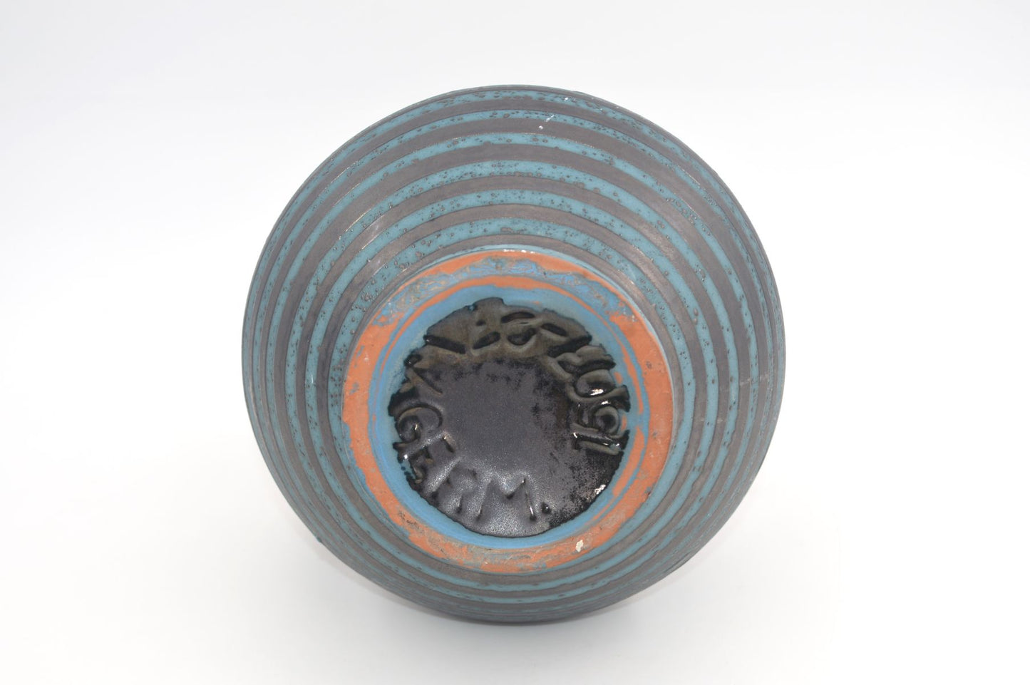 WGP Carstens Tönnieshof Keramik Vase 1507-27 im blauen Ankara Design 1960s Westdeutsche Vintage Fat-Lava Vase Helmut Scholtis Design
