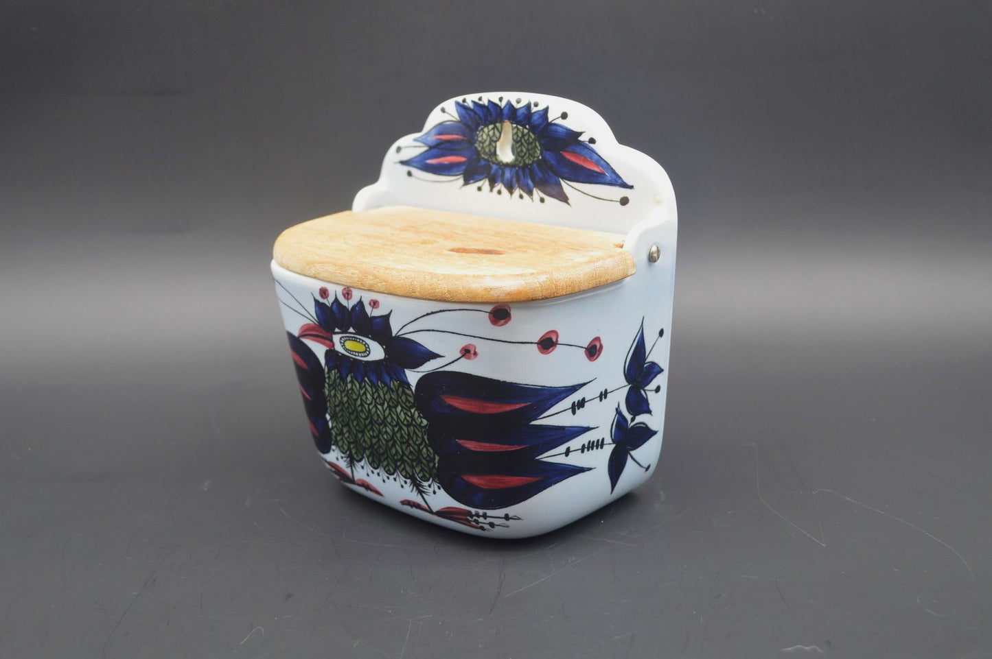 Vintage Royal Copenhagen Fajance Dose 132/261 Beth Breyen Crazy Birds Design Salz-Box mit Deckel 1960s Mid-Century Danish Modern Design