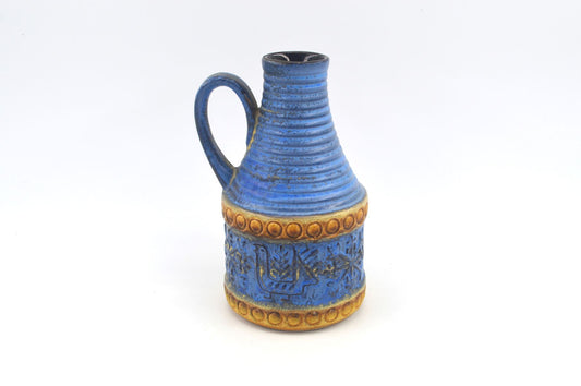 Vintage WGP Bay Keramik Fat-Lava Keramik Henkelvase 65-17 Bodo Mans Design 1960s West German gelbe- und blaue Fat-Lava Glasur MCM Pop-Art Design