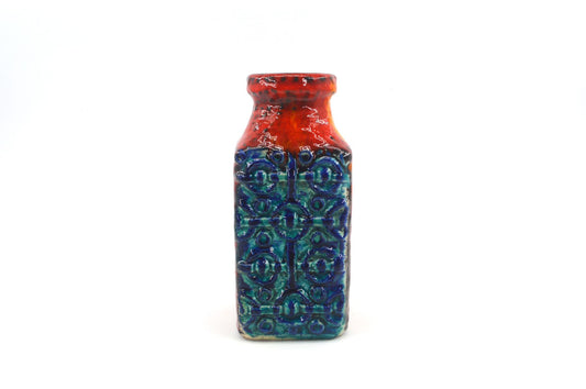 WGP Bay Keramik Fat-Lava Keramik Vase 984-20 Bodo Mans Design 1960s westdeutsches Design rote- und blaue Fat-Lava Glasur Pop-Art Design
