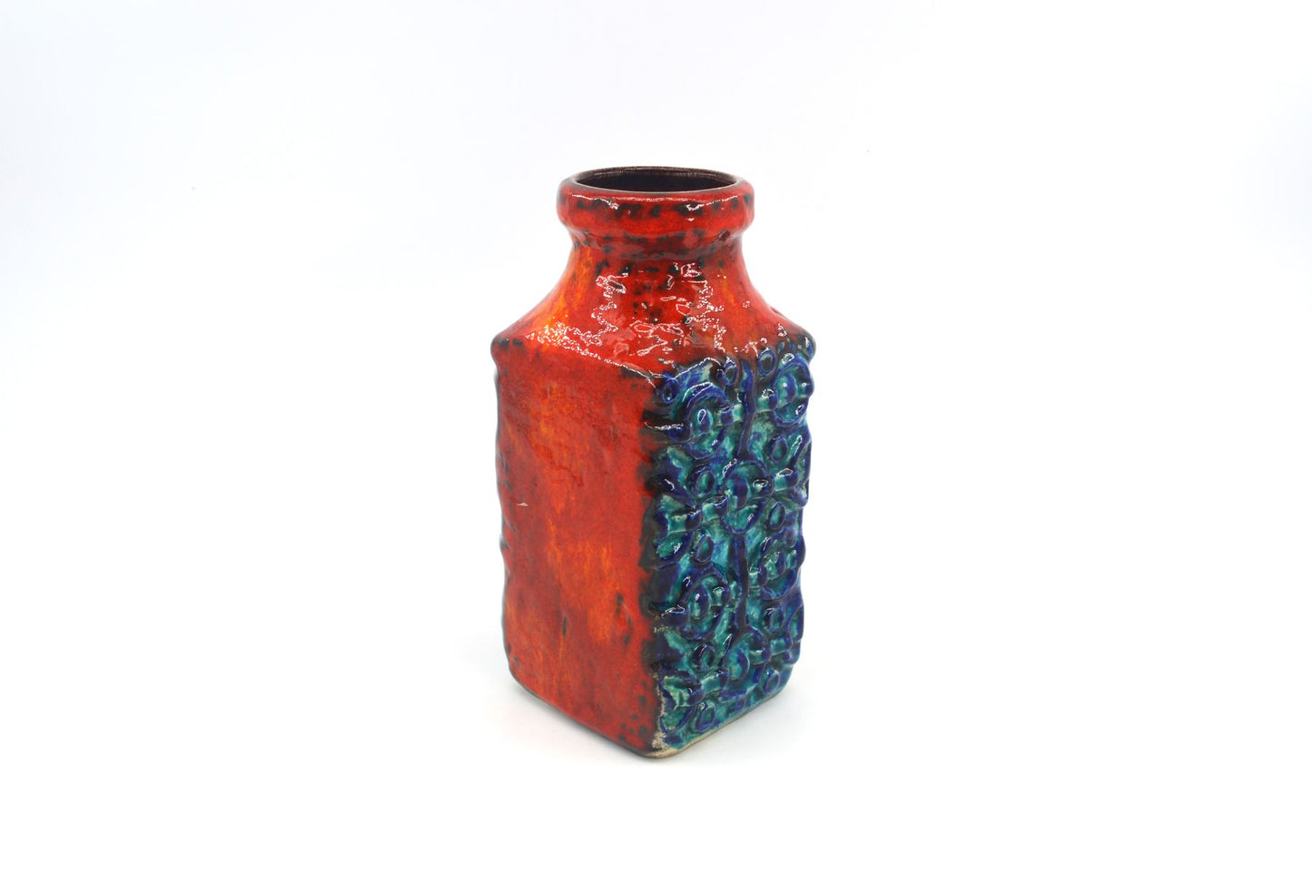 WGP Bay Keramik Fat-Lava Keramik Vase 984-20 Bodo Mans Design 1960s westdeutsches Design rote- und blaue Fat-Lava Glasur Pop-Art Design