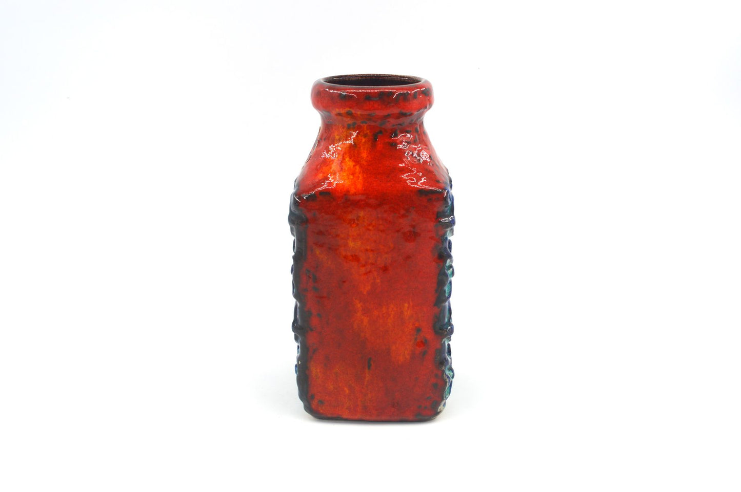 WGP Bay Keramik Fat-Lava Keramik Vase 984-20 Bodo Mans Design 1960s westdeutsches Design rote- und blaue Fat-Lava Glasur Pop-Art Design