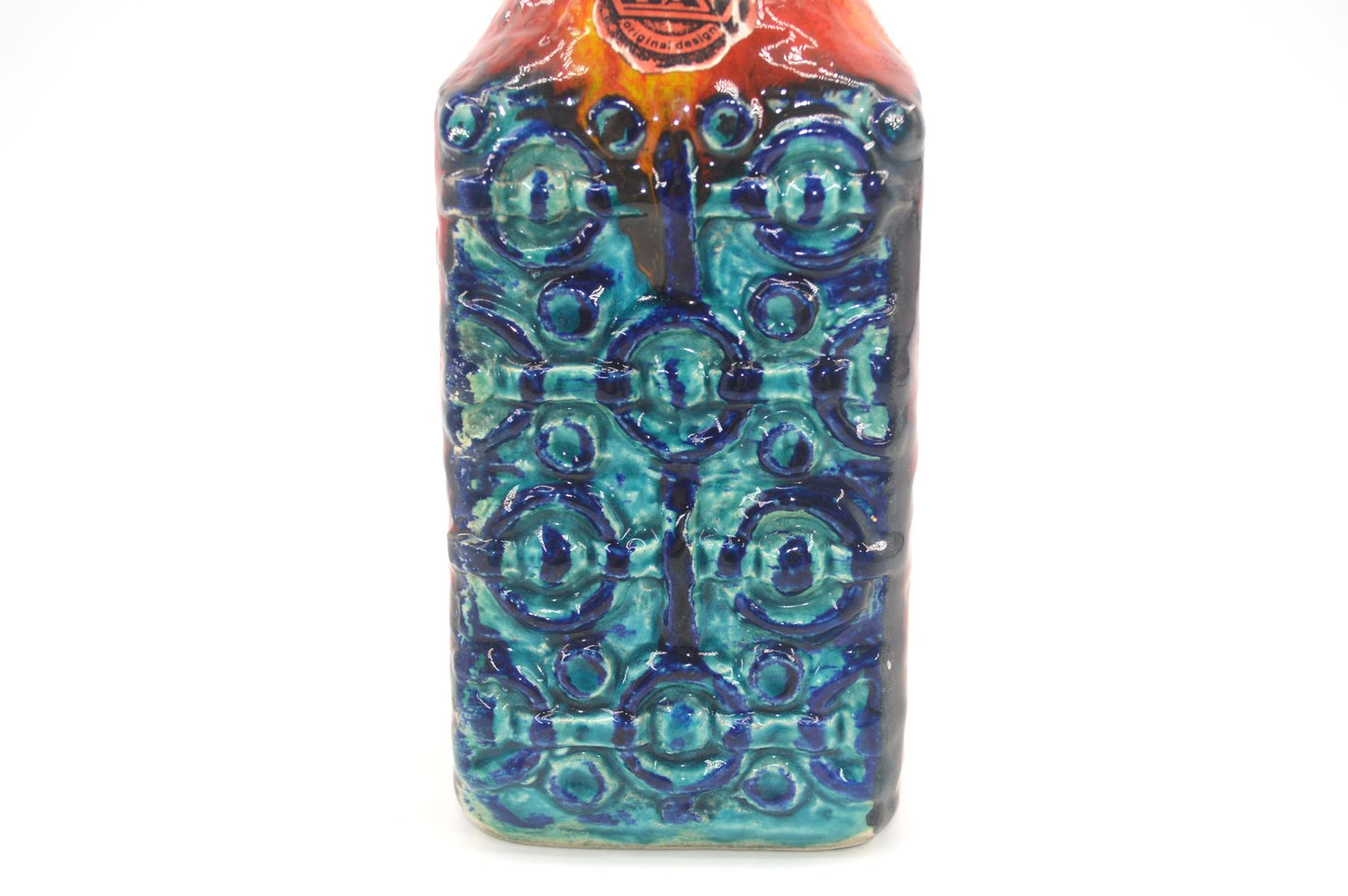 WGP Bay Keramik Fat-Lava Keramik Vase 984-20 Bodo Mans Design 1960s westdeutsches Design rote- und blaue Fat-Lava Glasur Pop-Art Design