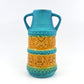 WGP Bay Keramik Fat-Lava Keramik Vase 64-25 „Arktis“ Bodo Mans Design 1960s West German seltene türkis-gelbe Fat-Lava Glasur Pop-Art Design