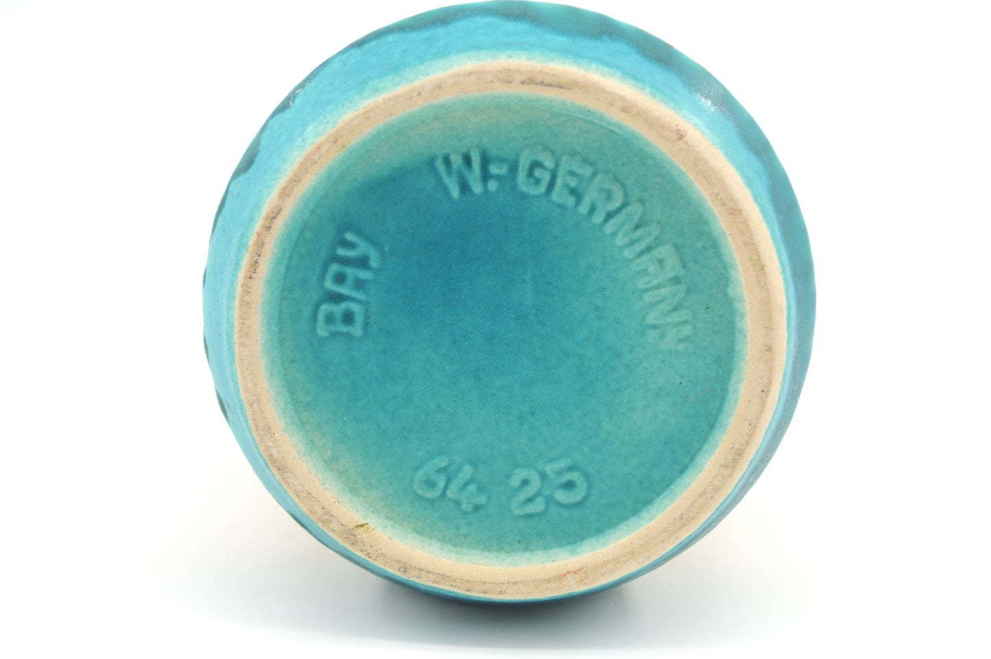 WGP Bay Keramik Fat-Lava Keramik Vase 64-25 „Arktis“ Bodo Mans Design 1960s West German seltene türkis-gelbe Fat-Lava Glasur Pop-Art Design