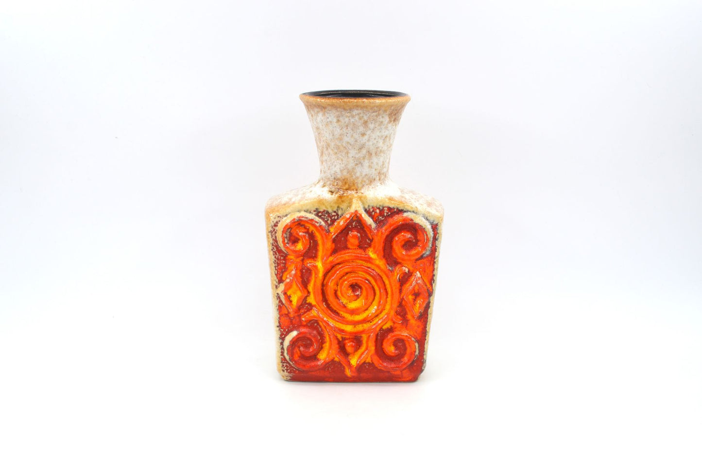 Ornamentale WGP Übelacker Keramik 1461/22 Fat-Lava Design Keramik Vase 1960s West German rote Fat-Lava Glasur Pop-Art Design
