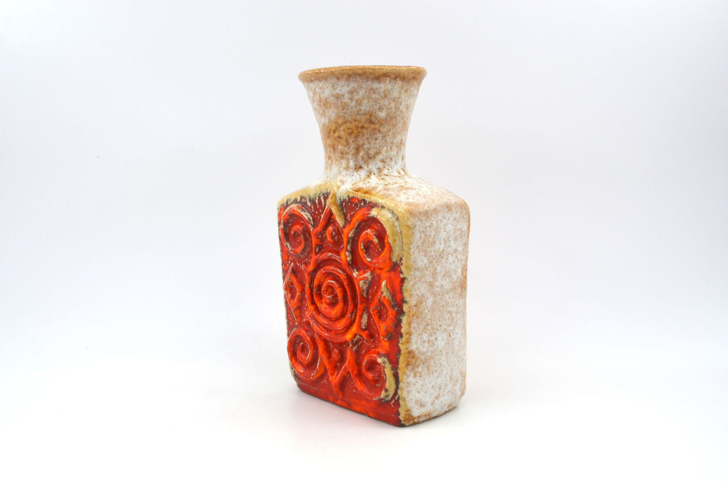 Ornamentale WGP Übelacker Keramik 1461/22 Fat-Lava Design Keramik Vase 1960s West German rote Fat-Lava Glasur Pop-Art Design