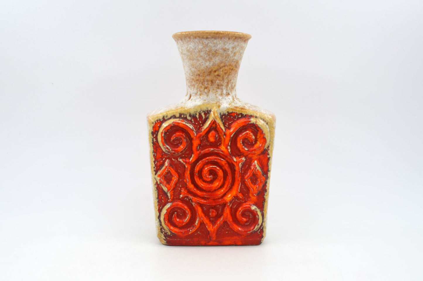 Ornamentale WGP Übelacker Keramik 1461/22 Fat-Lava Design Keramik Vase 1960s West German rote Fat-Lava Glasur Pop-Art Design